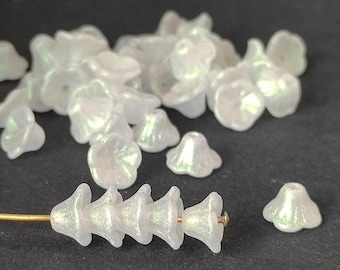 5x7mm Pearl Silver Czech Glass Baby Bell Flower Beads, Wedding Jewelry Supply, 40 or 200pcs