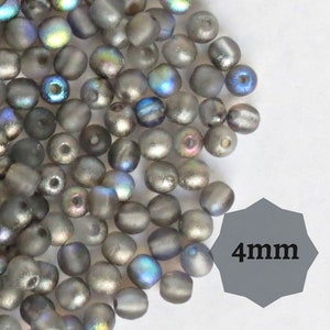 4mm Czech Glass Beads Druk Round, 120pcs or 600 pcs Crystal Graphite Rainbow