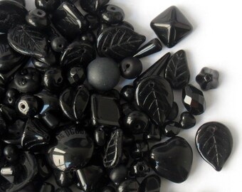 2.1oz Czech Glass Bead Mix - Black Opaque & Matte, Round, Faceted, Drops For Jewelry Making - View #7