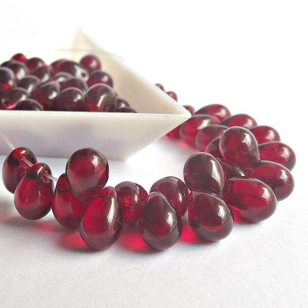 40 or 200 pcs Garnet Red Teardrop Beads 5mm X 7mm Czech Glass Beads for Jewelry Making