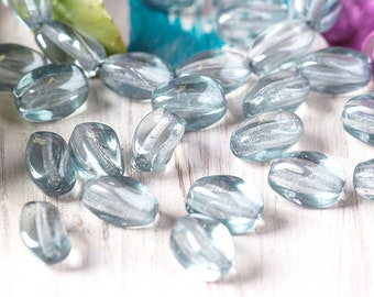 40 or 200 pcs Luster Blue Czech Glass Beads for Jewelry Making 9mm Twisted Oval