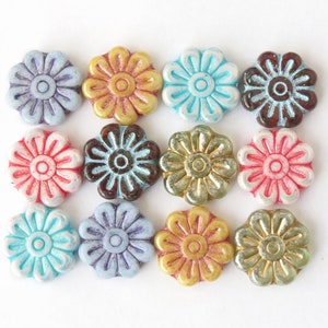Daisy Flower Czech Glass Beads 18mm, Jewelry Making Flowers 4/12pcs
