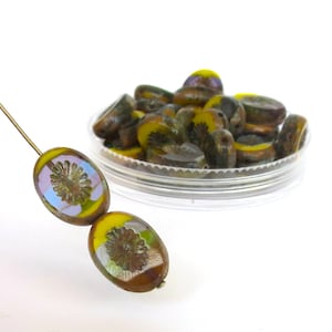 10 or 30pcs Picasso Brown Yellow Purple Czech Beads Table Cut Flat Oval Kiwi Beads For Jewelry Making- 12x14mm