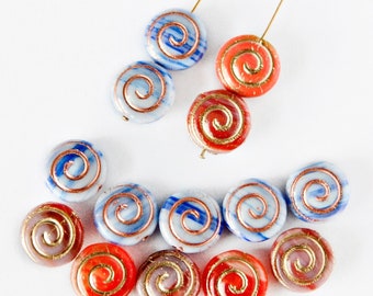 10 or 50 pcs Spiral Coin Beads - Czech Glass Beads - Czech Glass Coin Beads