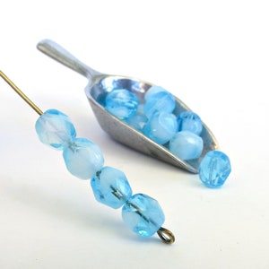 6mm Czech Fire Polished Beads Round, Aqua Blue, 40 or 200 pcs Faceted Glass Beads