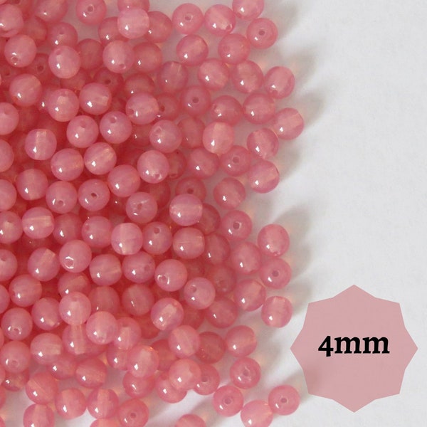 Czech Glass Round Beads Opal Pink 4mm Small Spacer Beads, 120 or 600 pcs