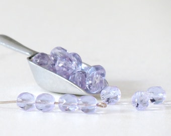 6mm Czech fire-polished faceted glass beads round, 40 or 200 pcs Light violet faceted fire polish