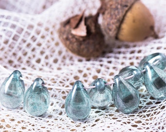 20pcs Czech Glass Teardrop Beads for Jewelry Making Light Olive Green  6mm X 9mm