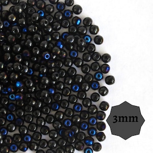 120 pcs or 600 pcs Czech Glass Beads Round Druk Jet Black Azuro, 3mm