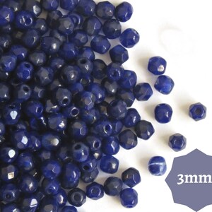 3mm Blue Czech Fire-Polished Faceted Round Glass Beads 60pcs or 300 pcs Faceted Fire Polish Small Spacer