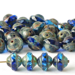 Cuentas de cristal checo Picasso azul oscuro de 10 mm (10 o 50 unidades), pulidas al fuego, para la fabricación de joyas.