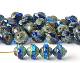 10mm Dark Blue Picasso Czech Glass Saucer Beads - 10 or 50 pcs Fire Polished Beads for Jewelry Making