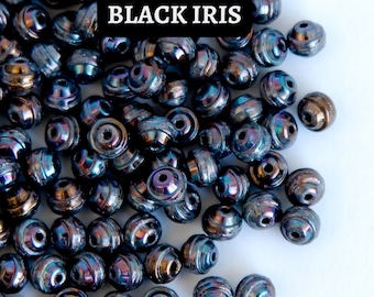 40 or 200 pcs Small Saturn Czech Glass Beads for Jewelry Making, 6mm Black Beads
