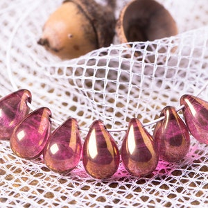 30pcs Czech Glass Teardrop Beads Clear with Golden Pink Coating 6x9mm Beads for Jewelry Making