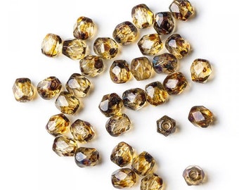4mm Coin Fire Polished Faceted Jet Picasso Beads 50 Pieces