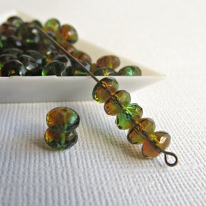 40 or 200pcs Autumn Mix Czech Fire-Polished Faceted Rondelle Beads – 4x7mm Glass Beads in Marbled Green & Brown