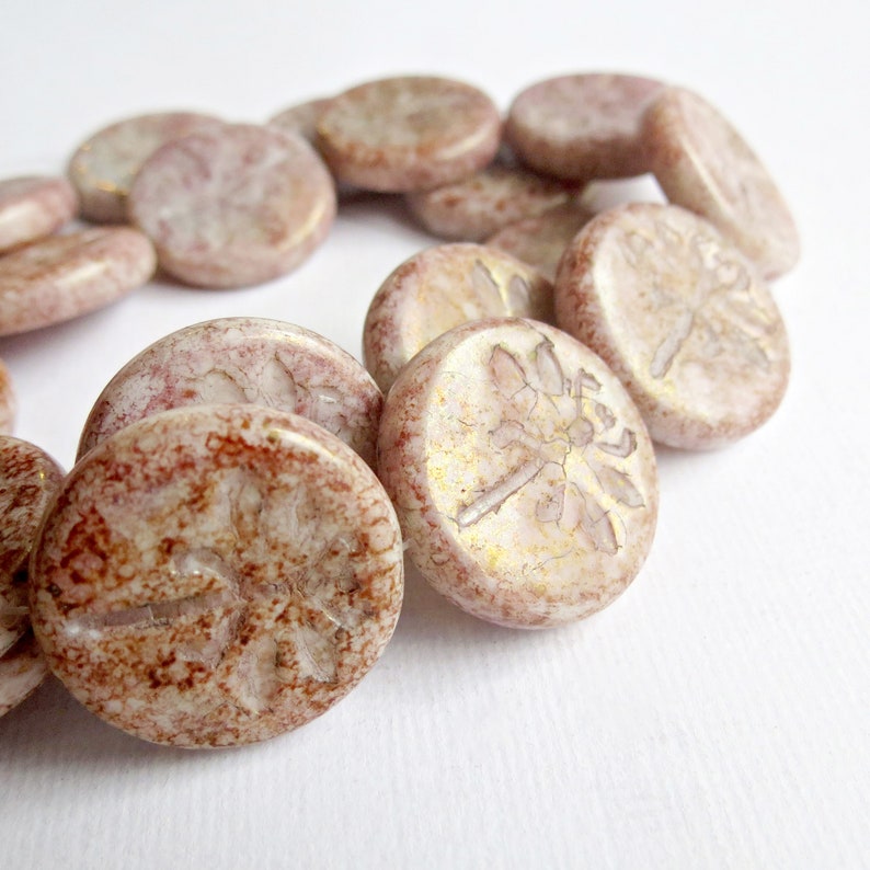Czech Glass Beads BEADS BULK 10pcs of 23mm Dragonfly Beads Picasso Beads Dragonfly Coin Coin Beads