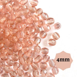 100 o 300 cuentas checas pulidas al fuego de 4 mm, cuentas de vidrio facetadas de color rosa dorado, redondas