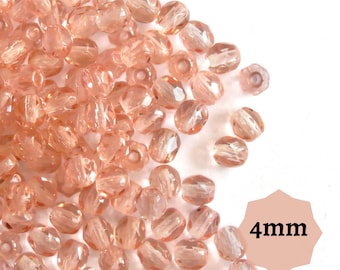 100 Perles Facettes Preciosa Cristal Rose 4 Mm - Fabriqué En France - Neuf