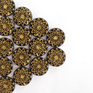 4 or 12 pcs Dark Purple Golden Origami Czech Beads Star Flower Coin Beads or Mandala Beads 18mm
