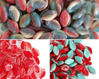 Czech Glass Leaf Beads – Red, Turquoise, Earth Tones for Jewelry Making