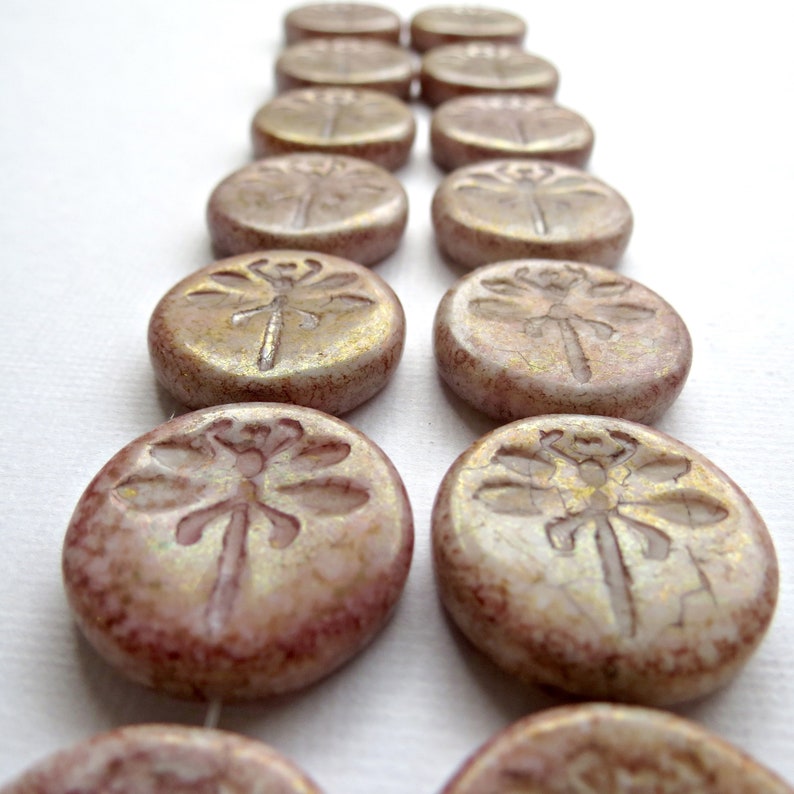 Czech Glass Beads BEADS BULK 10pcs of 23mm Dragonfly Beads Picasso Beads Dragonfly Coin Coin Beads