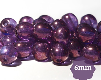 80pcs or 400pcs Round Druk Czech Glass Beads 6mm Purple Spacer Beads