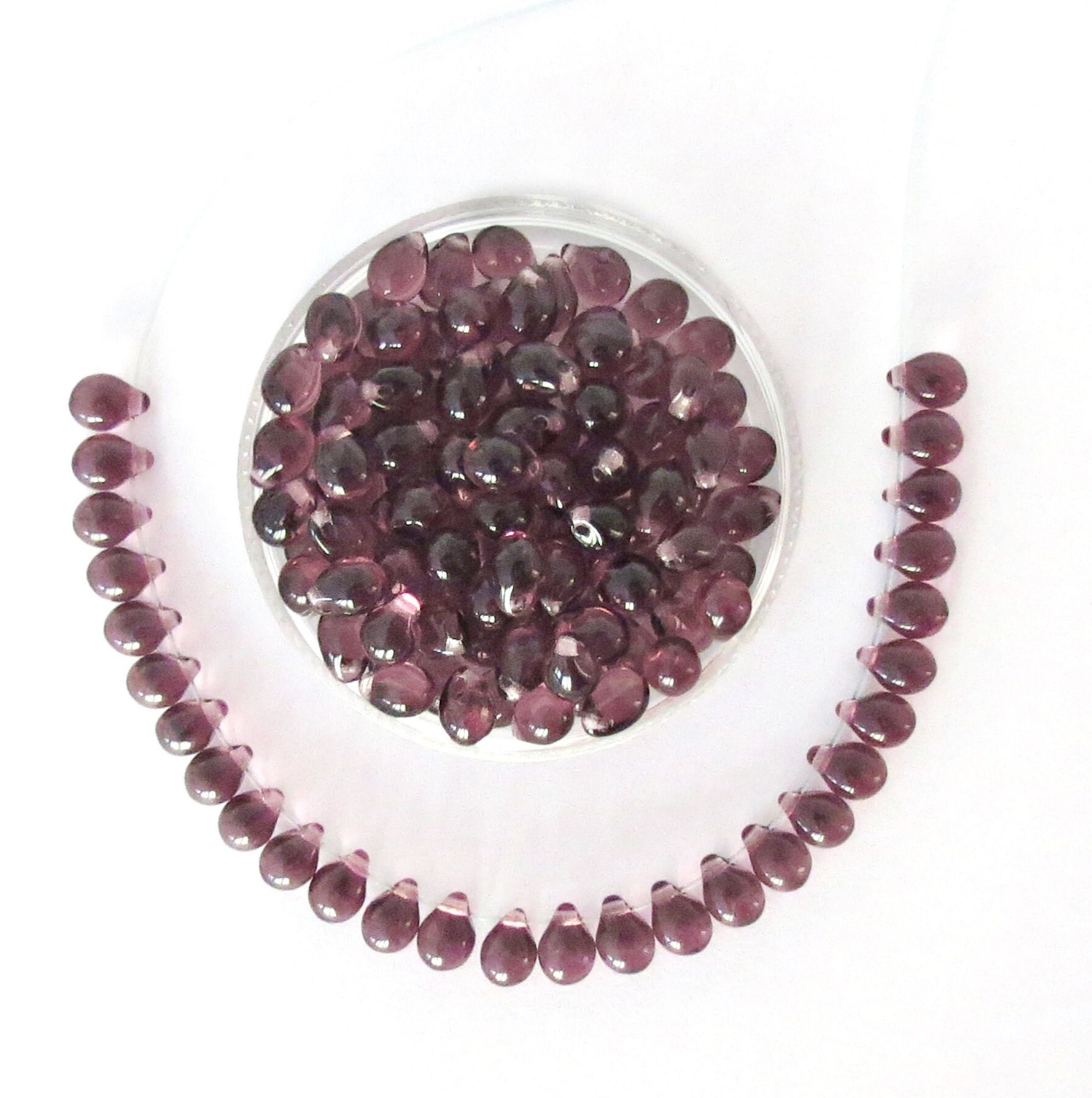 Lot De 200 Perles En Verre De Bohème Forme Goutte/larme - Couleur Violet Améthyste - NEUF