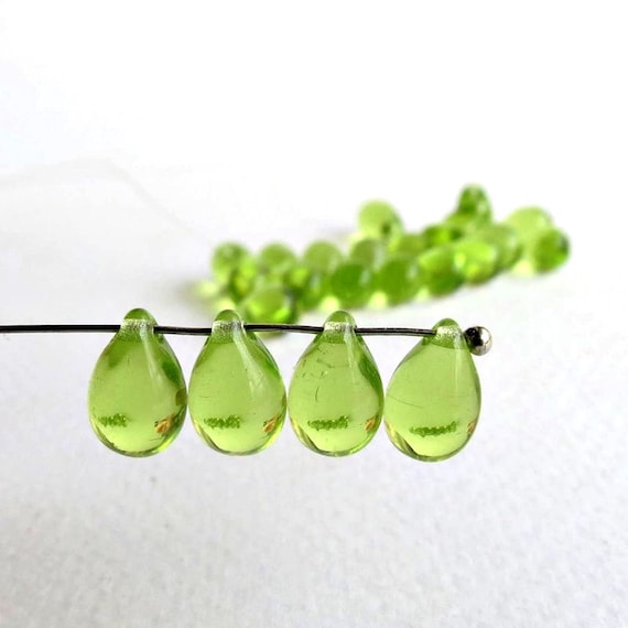 Czech Glass Teardrop Beads 6x9mm Light Olive Green – 30 or 150 Pcs