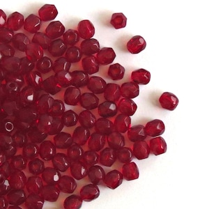 3mm Burgundy Red Czech Fire-Polished Faceted Round Glass Beads 60pcs Faceted Fire Polish Small Spacer