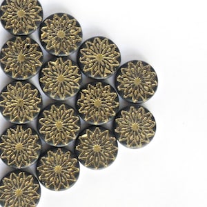 4 or 12 pcs Matte Black Gold Origami Czech Beads Star Flower Coin Beads or Mandala Beads 18mm
