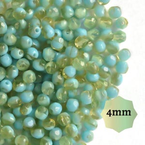 100pcs or 300pcs Czech Fire Polished Beads 4mm Turquoise Mint Light Topaz Brown Faceted Glass Beads Round