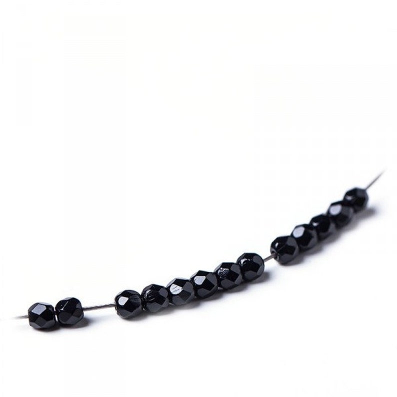 3mm Jet Black Czech Fire-Polished Faceted Round Glass Beads 60pcs Faceted Fire Polish Small Spacer
