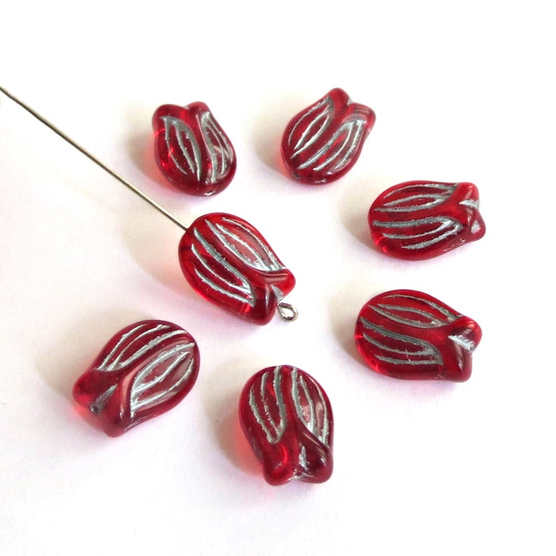 10 pcs Czech Glass Tulip Flower Beads Ruby Red Gold Pink Beads for Jewelry Making