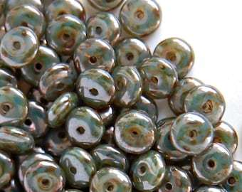 Cuentas redondas de vidrio checo de 6 mm, verde jaspeado, 40 o 200 piezas de cuentas de platillo de vidrio