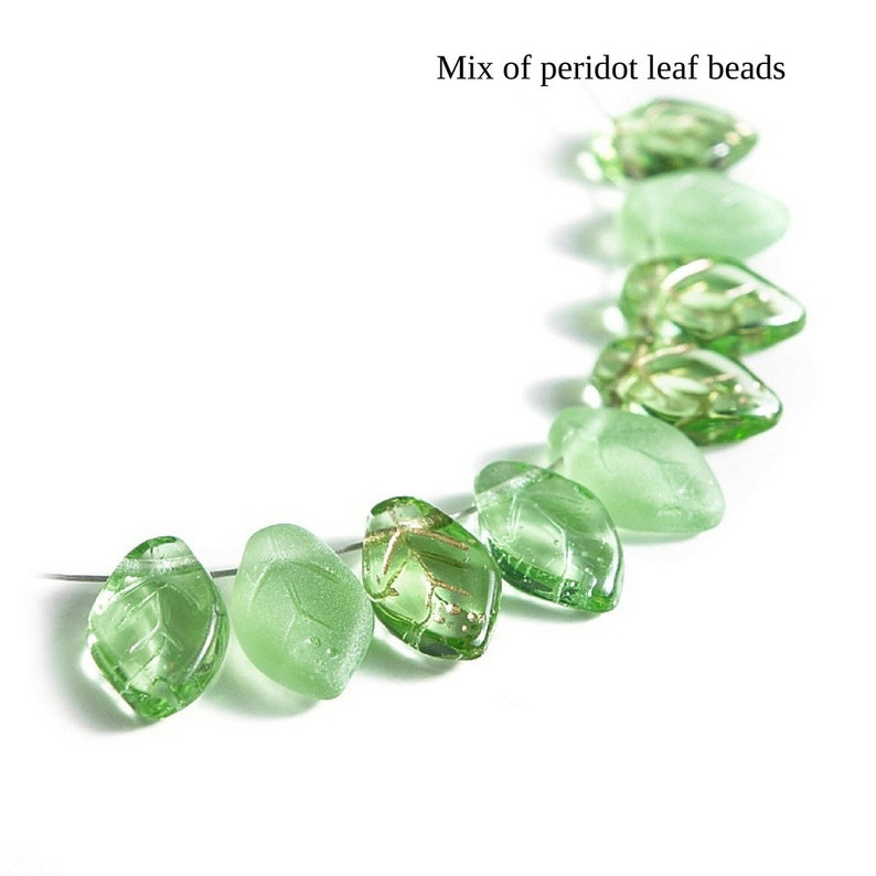 Czech Glass Beads 40 or 200 pcs Peridot Green Leaf Beads for Jewelry Making 7mm X 12mm image 2