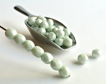 4mm Pastel Green Czech Fire Polished Beads 60pcs or 300 pcs Faceted Glass Beads Round