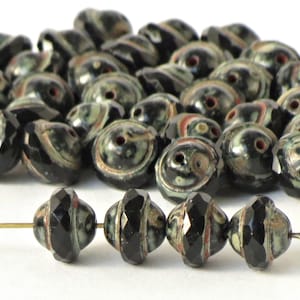 Cuentas de cristal checo Picasso negras de 10 mm para platillos: 10 o 50 piezas de cuentas pulidas al fuego para hacer joyas
