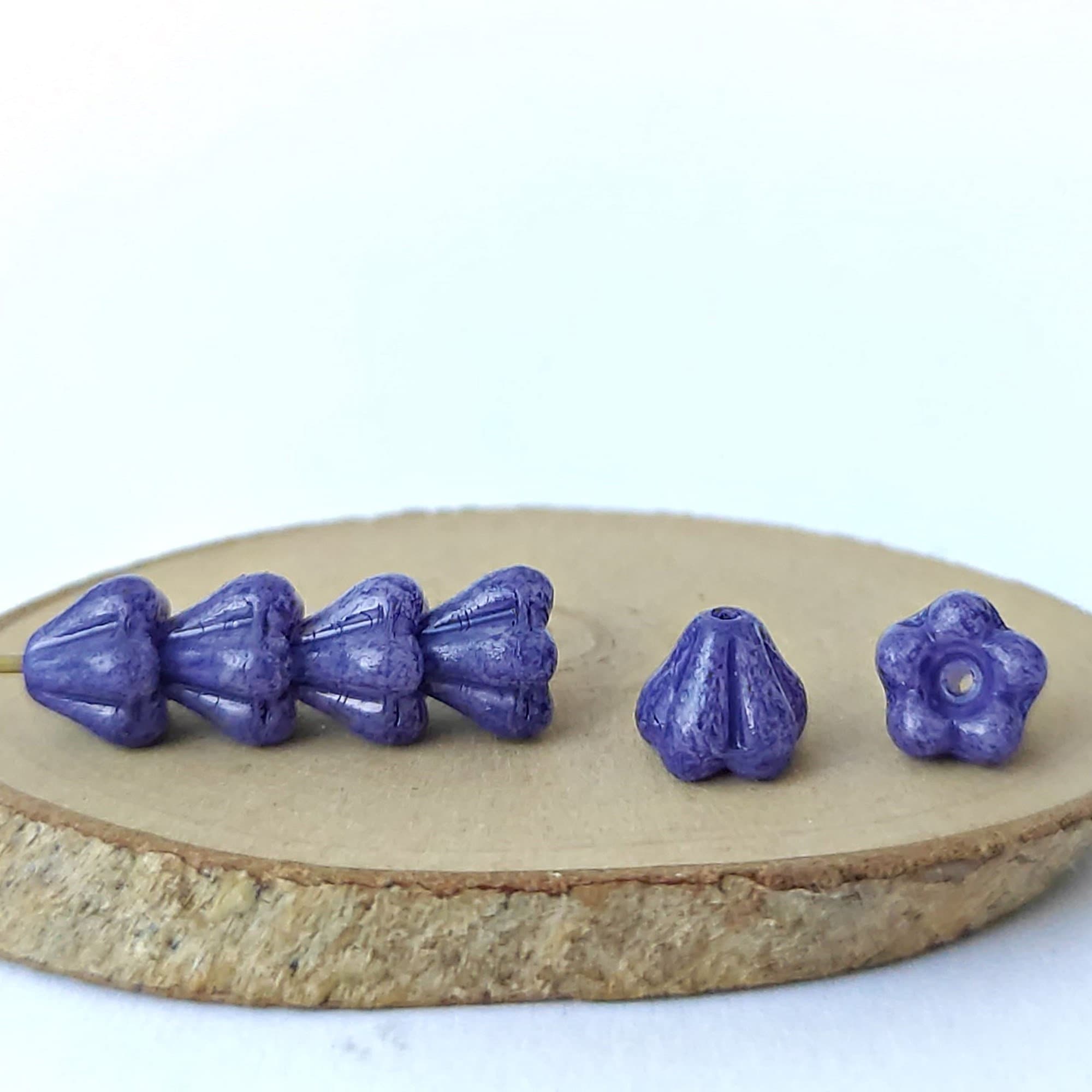 40 or 200 pcs Dark Purple Czech Glass Baby Bell Flower Beads 6mm, Flower Beads for Jewelry Making