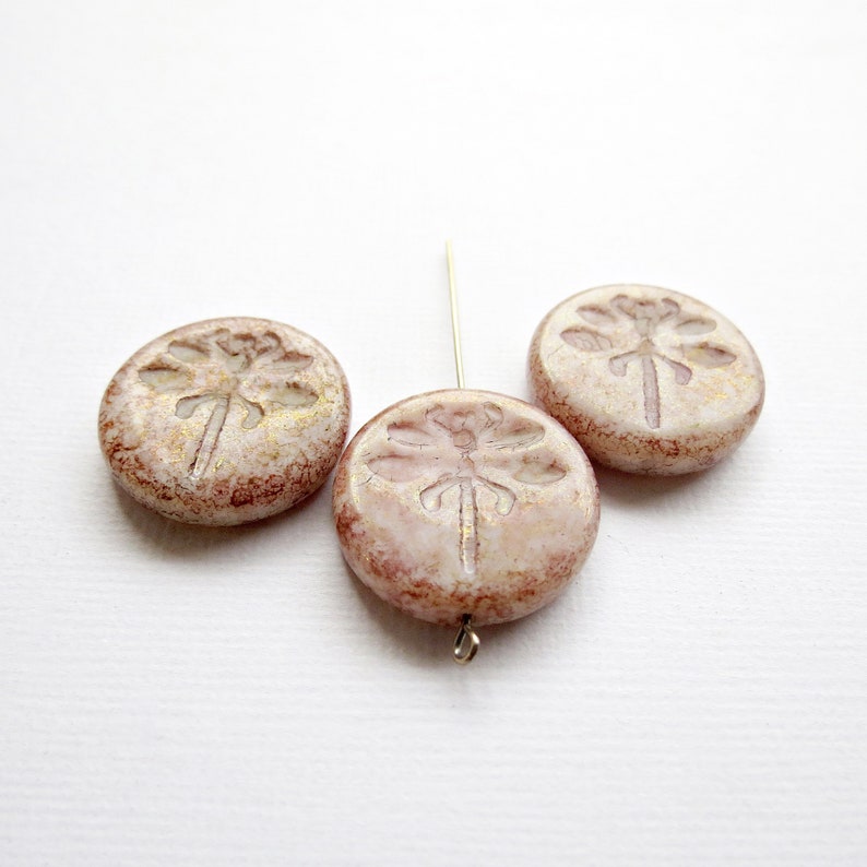 Czech Glass Beads BEADS BULK 10pcs of 23mm Dragonfly Beads Picasso Beads Dragonfly Coin Coin Beads