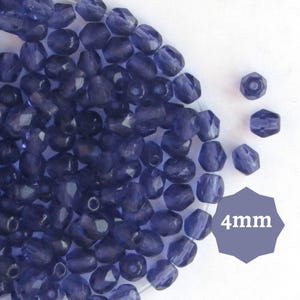 100/300pcs Violet Purple Czech Fire Polished Beads 4mm Faceted Glass Czech Beads