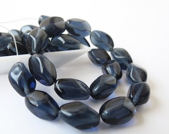 11mm Czech Glass Beads Twisted Oval Gray Blue, 20 pcs or 100 pcs