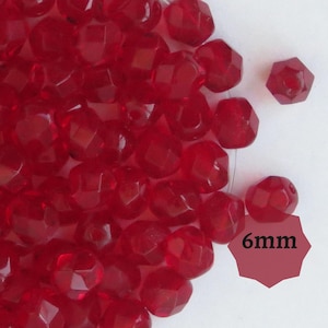 6mm Garnet Red Czech fire-polished glass beads round 40 or 200 pcs, faceted fire polish