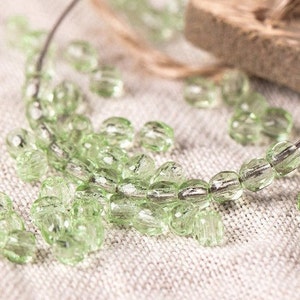 3mm Czech Fire Polished Beads Light Peridot Green, 60 pcs or 300pcs Faceted Round Glass Beads