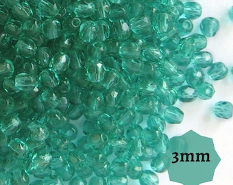 3mm Light Emerald Green Czech Fire-Polished Faceted Round Glass Beads 100 or 300pcs Faceted Fire Polish Small Spacer