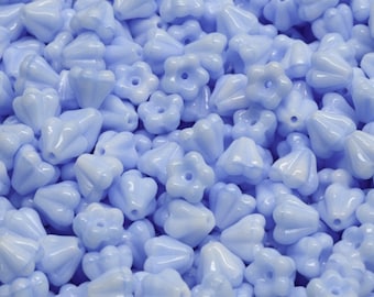 Czech Glass Bell Flower Beads, 6mm Blue Floral Jewelry Supply, 40 or 200pcs