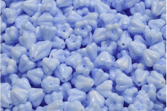 Czech Glass Bell Flower Beads, 6mm Blue Floral Jewelry Supply, 40 or 200pcs