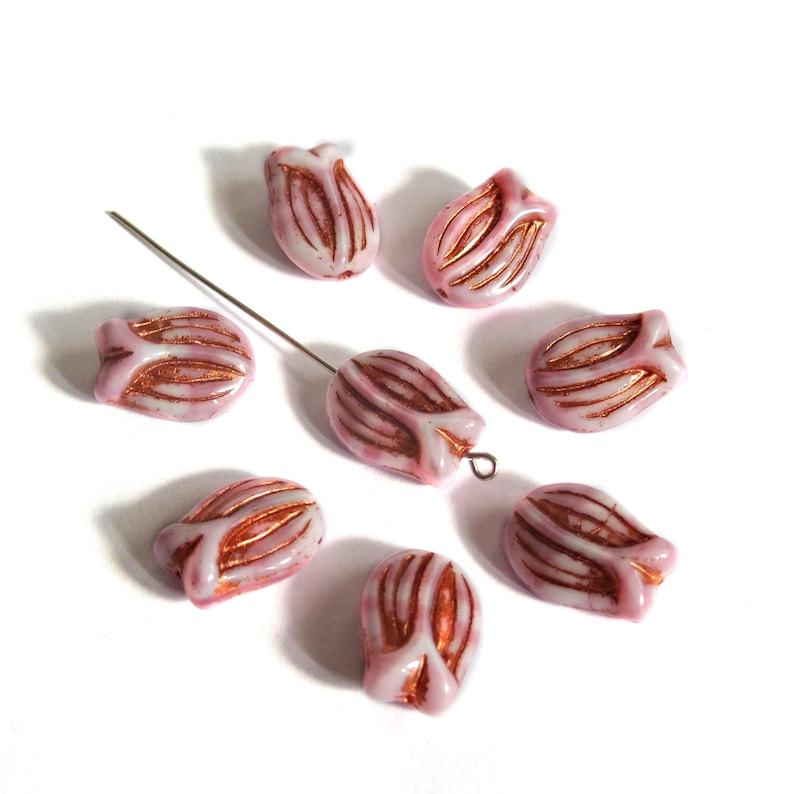 10 pcs Czech Glass Tulip Flower Beads Ruby Red Gold Pink Beads for Jewelry Making
