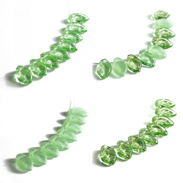 Perles de verre tchèques - 40 ou 200 pcs Perles de feuilles vertes péridot pour la fabrication de bijoux 7 mm x 12 mm