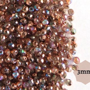 100 Stück oder 300 Stück Tschechische feuerpolierte Perlen 3 mm klar Kristall Kupfer Regenbogen facettierte runde Glasperlen